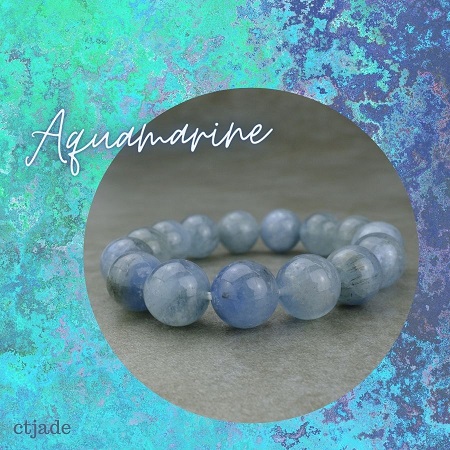 20092107 Trang Sức Phong Thủy Hộ Mệnh Bình An CTjade - Vòng Chuỗi Hạt Đá Aquamarine Thiên Nhiên